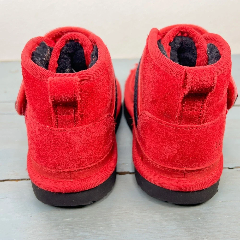 UGG Neumel II Graphic Strap Red Suede Kids Boots Size 11 girls